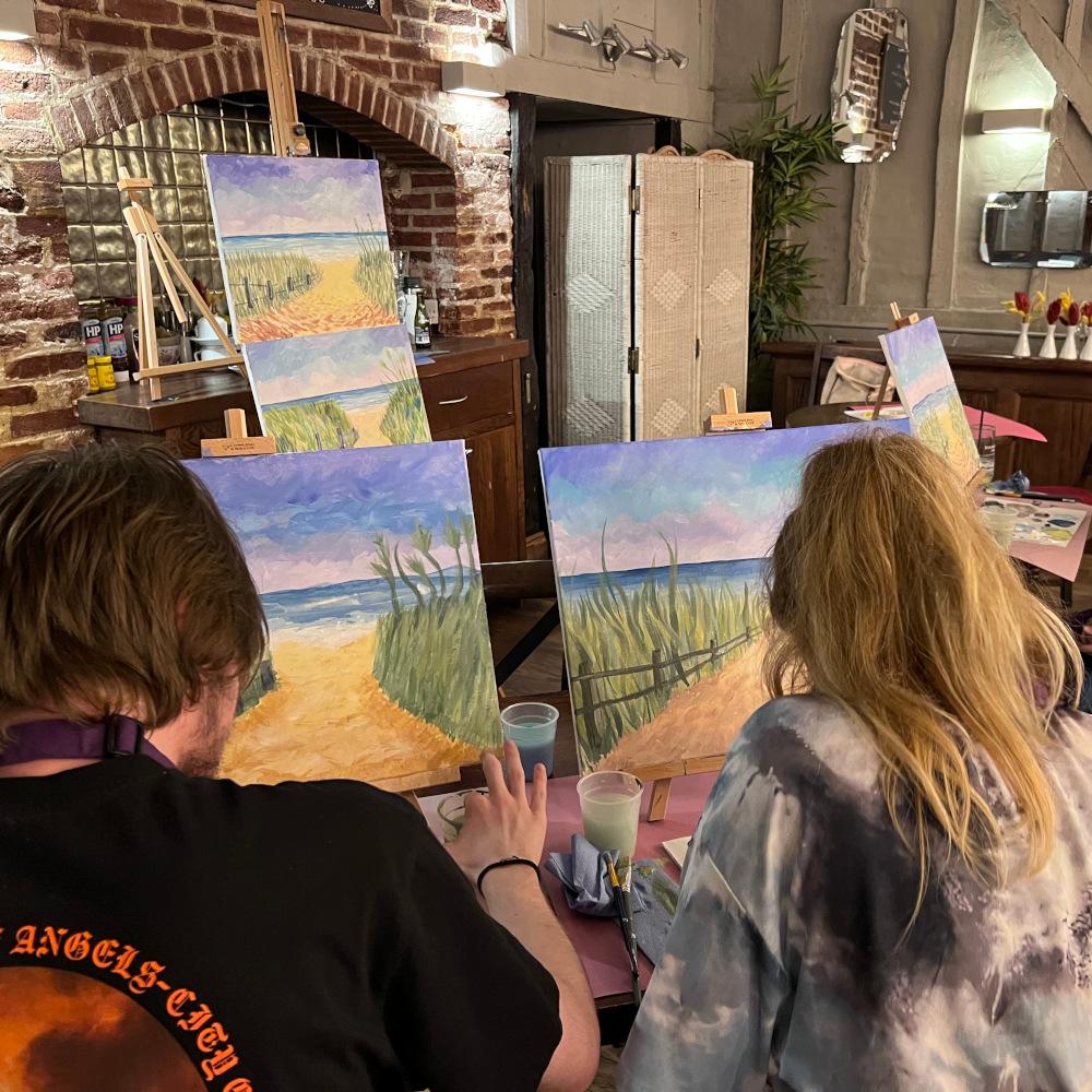 Beach Path acrylic on canvas at The Old Bull Inn Royston  - Paint and Sip Nights -  The Creative Canvas