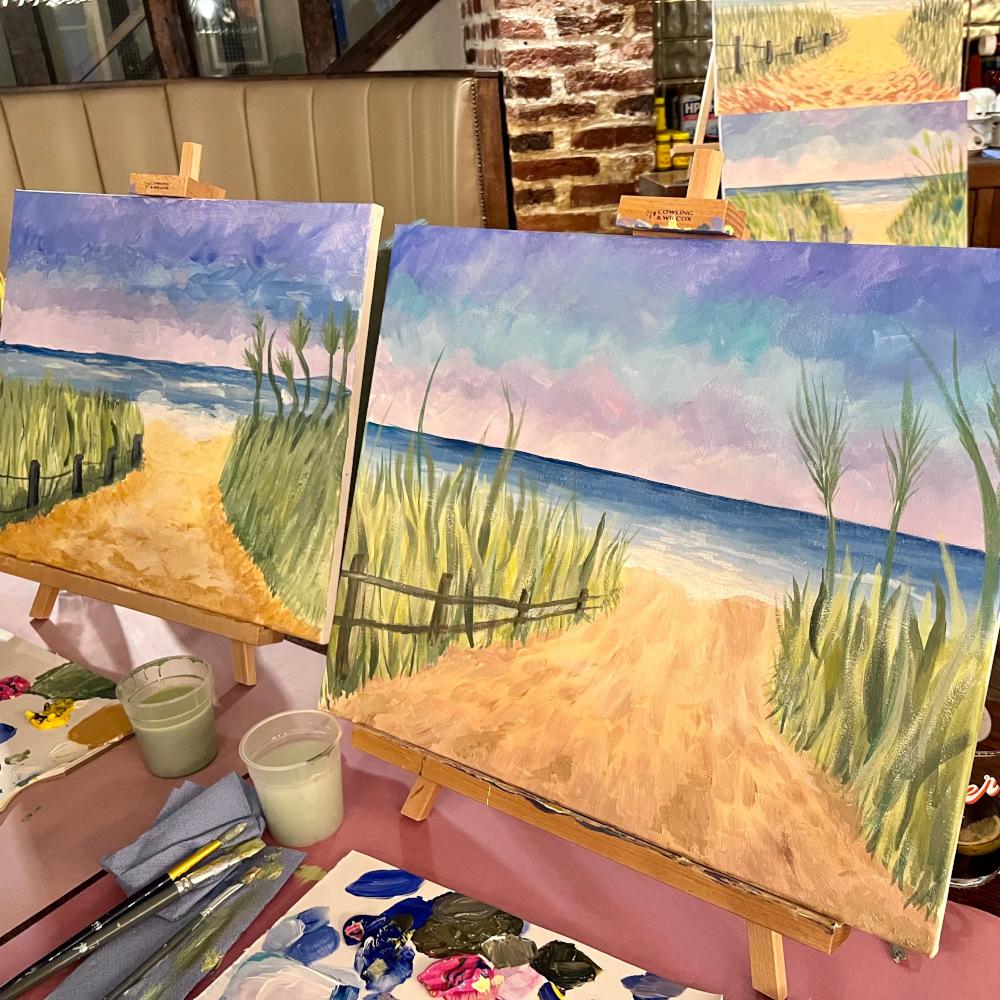 Beach Path acrylic on canvas at The Old Bull Inn Royston  - Paint and Sip Nights -  The Creative Canvas
